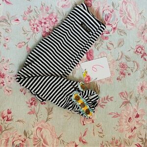 Matilda Jane Black & White Striped Leggings with Yellow Floral Button Cuffs